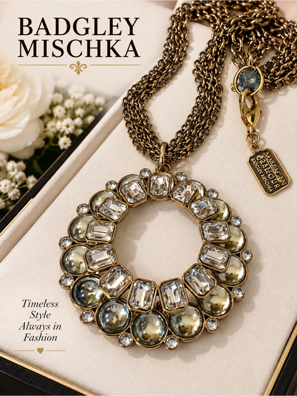 Badgley Mischka Gold Crystal Statement Necklace